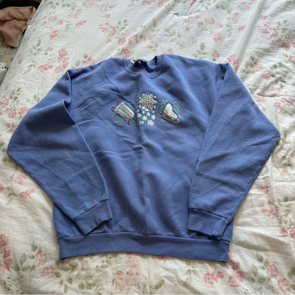 Endless Designs Vintage Holiday Crewneck Sweatshirt Blue Size Medium